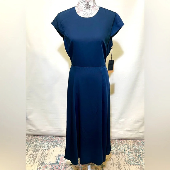 HALOGEN Navy blue cap sleeve open back maxi‎ dress size M. - Picture 1 of 13